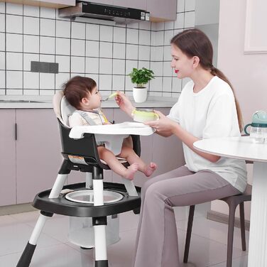 Дитячий стільчик XueMi Baby 15 в 1: трансформер, стільчик для годування, баутабль, з ременями безпеки, знімний піднос, чорний
