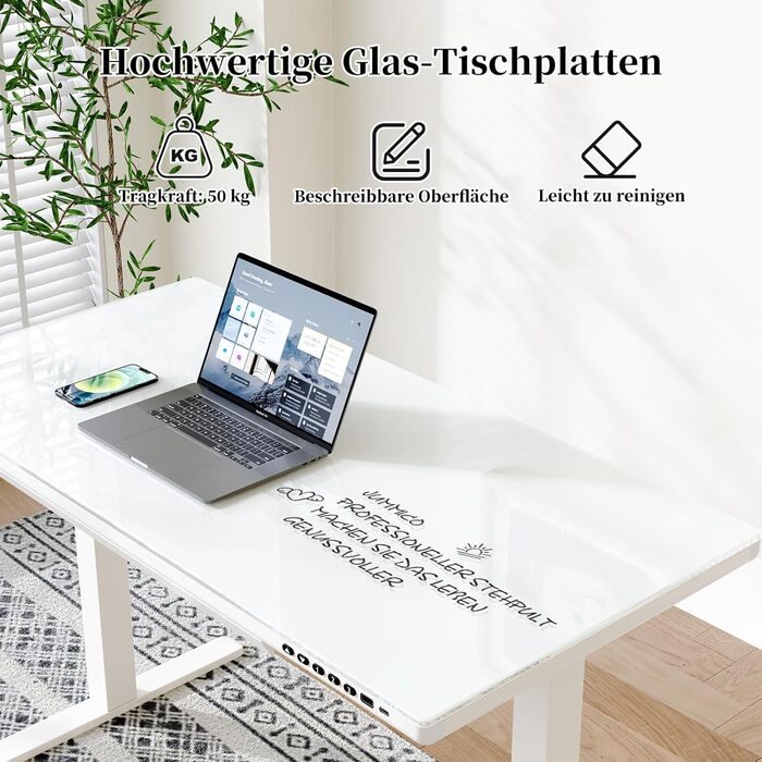 Електричний стіл JUMMICO з регулюванням висоти, 120x60 см, з висувною шухлядою, для офісу та дому, білий