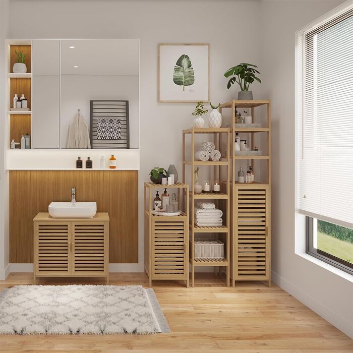 Бамбуковий шафка Bellamio Newa Badregal для ванної кімнати – 5 полиць, 140x33x33 см