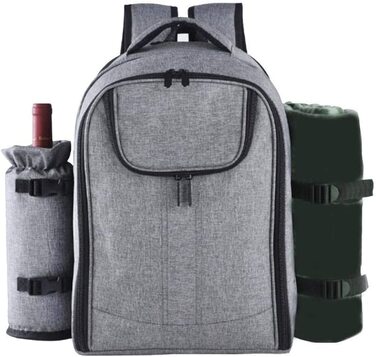 Набір для пікніка на 4 особи з ізольованим холодильним відділенням, сірий. Багатофункціональний рюкзак для пікніка, кемпінгу та відпочинку на природі.