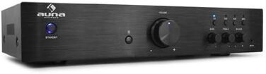 Міні-підсилювач Auna HiFi Stereo, регулювання низьких і високих частот, 1 канал, з дистанційним керуванням, AUX, AV-ресивер