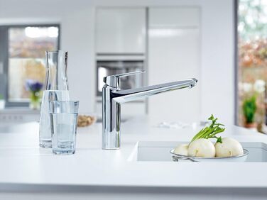 Змішувач для раковини GROHE Eurodisc Cosmopolitan одноважільний (діапазон повороту 100, монтаж з одним отвором, 32257002 (хром, вилив з муссером, високий тиск)