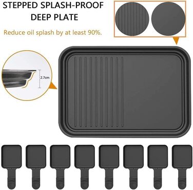 Ракле Грати для 8 осіб з антипригарним покриттям, 1500W, з міні-сковорідками та дерев'яними шпателями