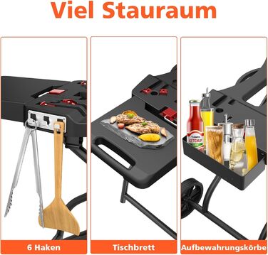 Тристопільний гриль-возок Denmay для Ninja Woodfire OG700 серії, складаний гриль-стійка для Ninja OG701, Pit Boss 10697/10724, 57см Blackstone, Traeger Ranger, з підставкою для столу та кошиком (Dm01)