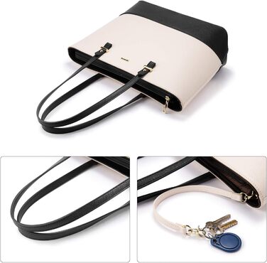 LOVEVOOK Набір сумок для жінок: 3 шт. (шоппер, сумка на плече, сумка з ручкою) – для подорожей, бізнесу, шопінгу (бежевий+чорний)