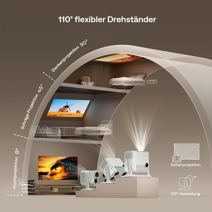 Aurzen Boom Mini 4-в-1 Smart Beamer: проєктор 4K з Google TV, аудіо Dolby 20W, Wi-Fi, Bluetooth, автофокус, корекція трапеції (зелений)