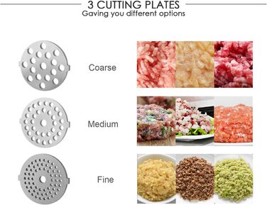 Електрична м'ясоподрібнювач з нержавіючої сталі, 2000W, з набором дисків та насадок для ковбас, чорний