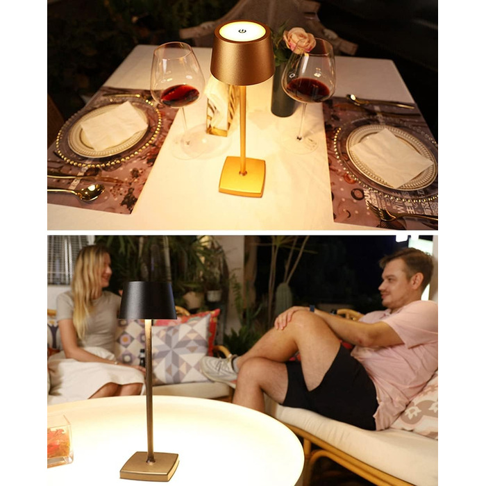 Настільна лампа бездротова 2 шт. (золота), IP54, 6000mAh, повна цинкова сплава, регулювання яскравості, для дому та бізнесу