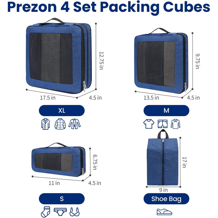Набір компресійних органайзерів для подорожей з сіткою, 4 шт, розширювані куби для пакування речей у валізу, бірюзовий