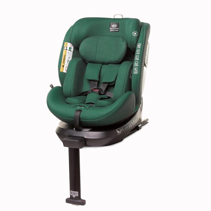 Дитяче крісло ENZO-FIX на 360 Isofix зі стабілізуючою ніжкою, I-Size з додатковим бічним захистом (темно-зелений)