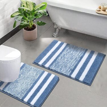 М'який килимок для ванної кімнати Pauwer, комплект з 2 шт., водопоглинаючий, для ванни та туалету, антиковзаючі, можна прати в пральній машині, блакитний, 50 x 80 + 50 x 60 см