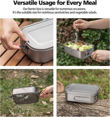 Ланчбокс iBasingo Titan 800мл з кришкою та ручкою - герметичний бенто-контейнер для кемпінгу, відпочинку та офісу. Безпечний для їжі, придатний для миття в посудомийній машині. Модель Ti2081C (1200мл Ti2082c)