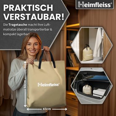 Надувна матрац Heimfleiss® самонадувна, 1 особа | Преміум матрац 100x200 см | Швидко надувна, ідеально для гостей та кемпінгу | Самостійно надувна матрац для гостей з насосом, бежевий