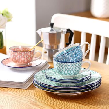 Набір кавовий порцеляновий Vancasso Macaron, 12 предметів, для 4-12 осіб: 12 чашок, 12 підставок, 12 десертних тарілок