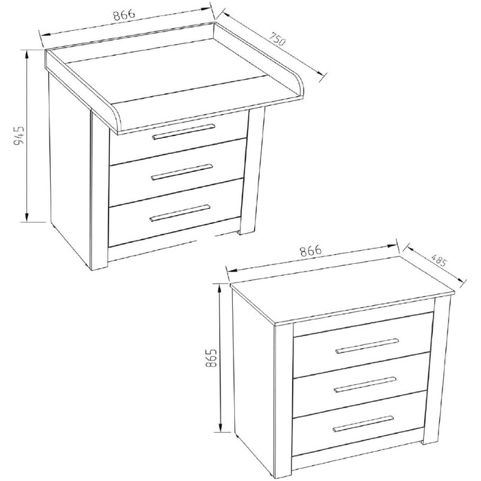 Комод-гойдалка Vicco Miro з приставкою-гойдалкою, білий, 86.6 x 86.5 см