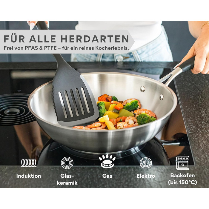 Набір сковорідок нержавіючої сталі Edelstein PURA 20, 24, 28 см – без покриття PTFE/PFOA, для індукції та всіх плит, для смаження з ароматом