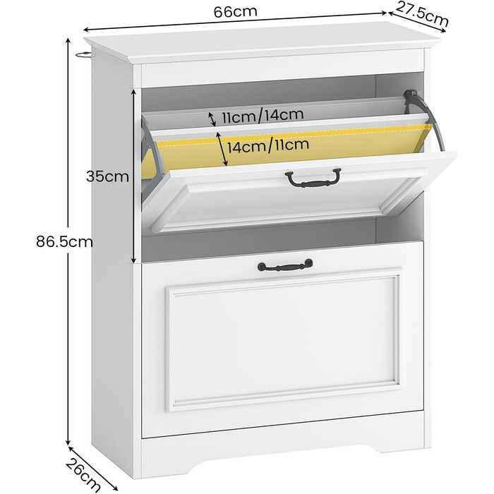 Шкаф для взуття Brinlawb білий з шухлядою, полицями та перегородками для 14-18 пар, для передпокою, вітальні