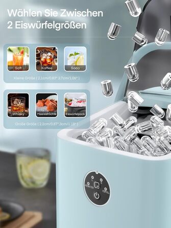 Льодогенератор FOHERE 14 кг/24 год, швидке виробництво льоду (5 хв), 2 розміри кулеподібного льоду, самоочищення, з ручкою, лопаткою та кошиком, для дому, офісу, вечірок (BabyBlue)