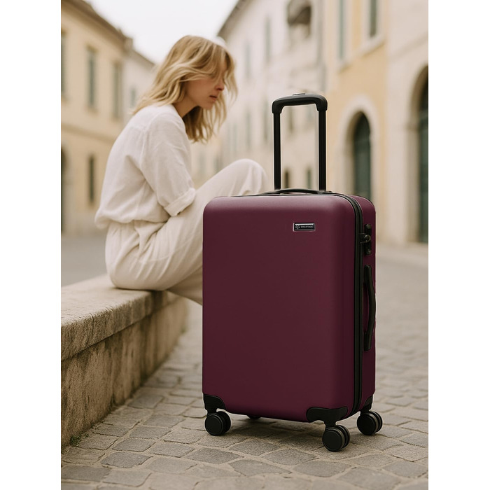 Набір валіз Smartbox Hartschalen 3 шт. для жінок та чоловіків | Легкі та міцні валізи з ABS-пластику | 4 колеса, кодовий замок (Edition 05) (Бургунді, валіза M (66 см))