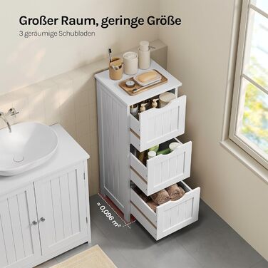 Шафа для ванної кімнати WOLTU, вузька шафа з 3 висувними ящиками, 32 x 30 x 81 см, для ванної, вітальні, спальні, кухні, сучасний дизайн, білий колір, BZS123ws