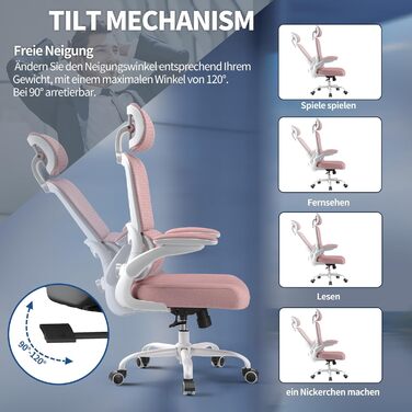 Офісне крісло TRALT Ergonomic - ергономічне крісло з регульованою підтримкою попереку та підголівником, ігрове крісло, крісло для дому, офісу, для великих людей (Рожеве)