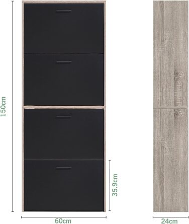 Шафа для взуття CASABEL на 24 пари – велика шафа для прихожої, 60 x 24 x 150 см, біле світле дерево