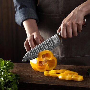 Нож Santoku Wakoli з дамаської сталі (серцевина VG10), 17 см – гострий кухонний ніж для всіх видів нарізок, з ручкою з паккавуду в подарунковій коробці (з гравіюванням)