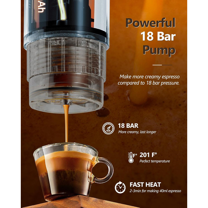 CONQUECO Портативна Еспресо-машина: Електрична кавомашина 12V для авто та подорожей. Сумісна з капсулами NS та меленою кавою (Сірий, 3 шт.)