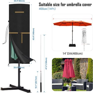 Захисний чохол для двостороннього парасоля VANSHEIM до Ø 400 см. Водонепроникний, захист від УФ, для парасолів-маркіз. Розмір 460x270 см.