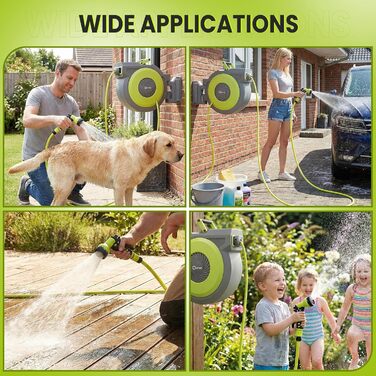 Шланговий барабан настінний автоматичний 40м, з фіксацією довжини, поворотна кріплення 180°, 9 режимів поливу для саду та миття авто