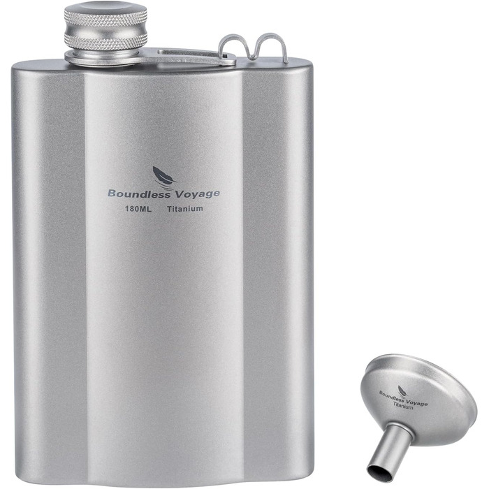 Плоский фляга iBasingo з титану 180мл: ультралегкий, портативний, для напоїв, з воронкою. Ti3071D/Ti3071d-180ml, срібляний