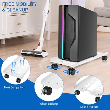 Підставка для ПК Tower, комп'ютерний стіл-візок, універсальна, з колесами, білий