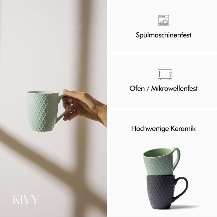 Набір чашок KIVY Tassen Set 6 шт. по 400 мл: великі чашки для кави та чаю, керамічні, кольорові, сучасний дизайн