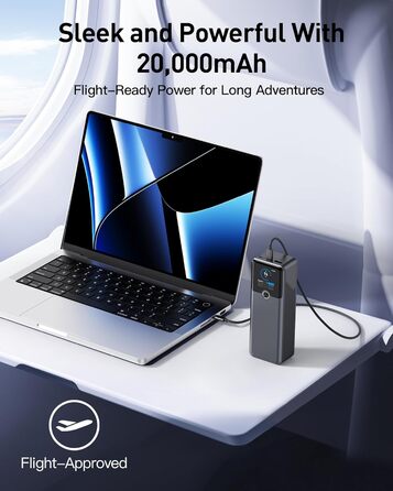 Powerbank для ноутбука 20000 mAh з 3 портами, 140W, Smart-дисплеєм, для подорожей, сумісний з iPhone, Samsung, MacBook, iPad