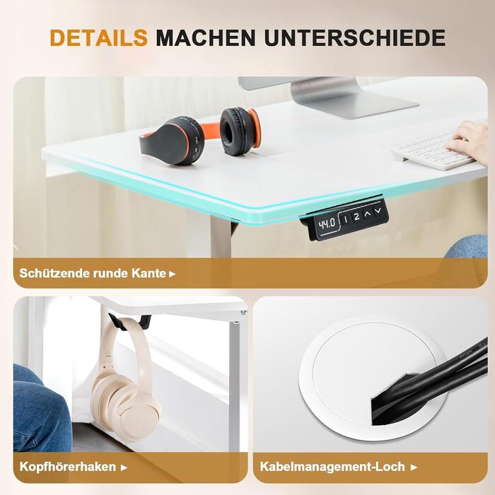 COMHOMA Стол для роботи з регулюванням висоти 160x70 см з USB-роз'ємом та гачками, електричний, для дому та офісу