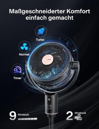 PELONIS вентилятор підлоговий Smart з осциляцією, DC мотор, 9 швидкостей, 26dB, регулювання висоти 36-110см, 9H