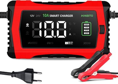 Інтелектуальне зарядне пристрій для акумулятора Haibito 12V/24V 10A з LCD-дисплеєм, для автомобіля