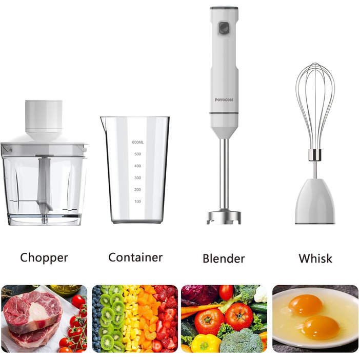 Бездротовий занурювальний блендер з акумулятором, 500 мл, білий