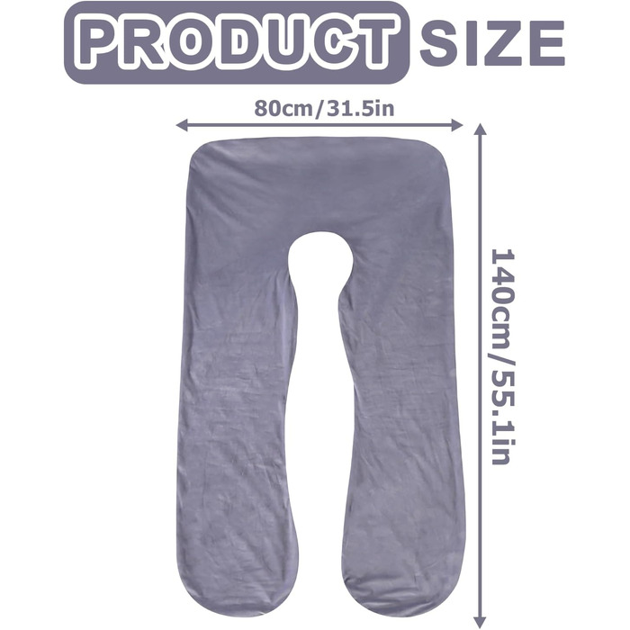 Наволочка на U-подібну подушку для вагітних та годування, бавовняна знімна наволочка для подушки для тіла, сіра, 140 x 80 см