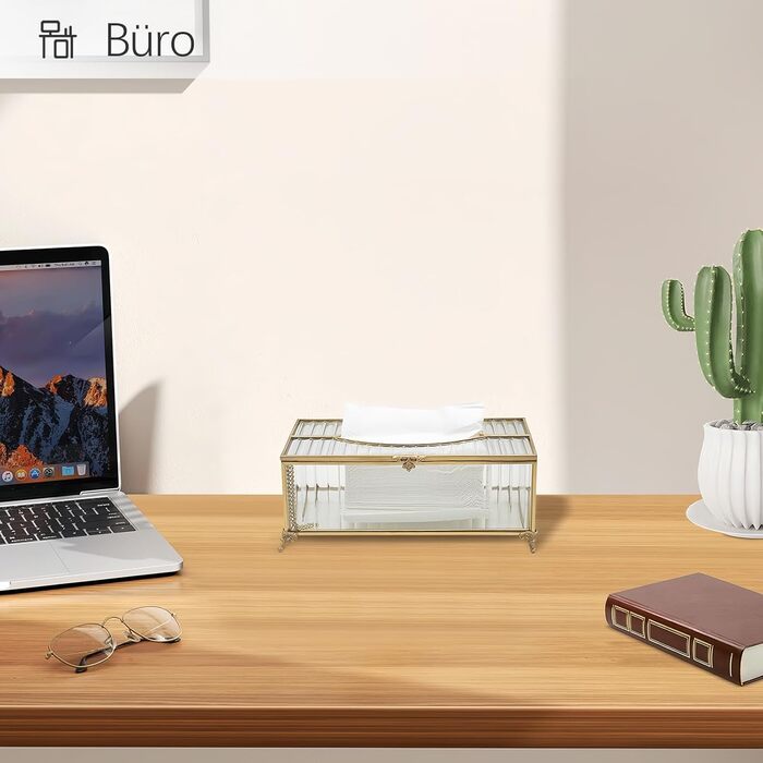 Скляна коробка для серветок SLHEQING Gold - органайзер для косметичних серветок, прямокутна модель для ванної, вітальні, спальні, офісу