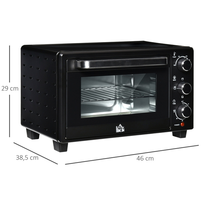 HOMCOM міні-піч 21л, 3 режими приготування, 100°C-230°C, 1400W, нержавіюча сталь та скло, чорний+срібний, 46,4x38x28,5 см | Aosom