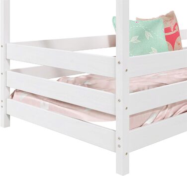 Ліжко для дому IDIMEX RENA з масиву сосни білого кольору, красиве ліжко Монтессорі із захистом від падіння, стійке дитяче ліжечко 90 х 200 см