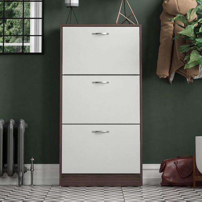 Шкаф для взуття з 3 висувними ящиками Home Discount - дерев'яний, горіх/білий
