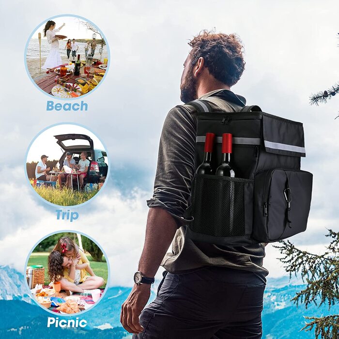 Термосумка-рюкзак MATEPROX 40L чорного кольору: ізольована, водонепроникна, з відкривачем для пляшок, для пікніка, кемпінгу, BBQ та походів