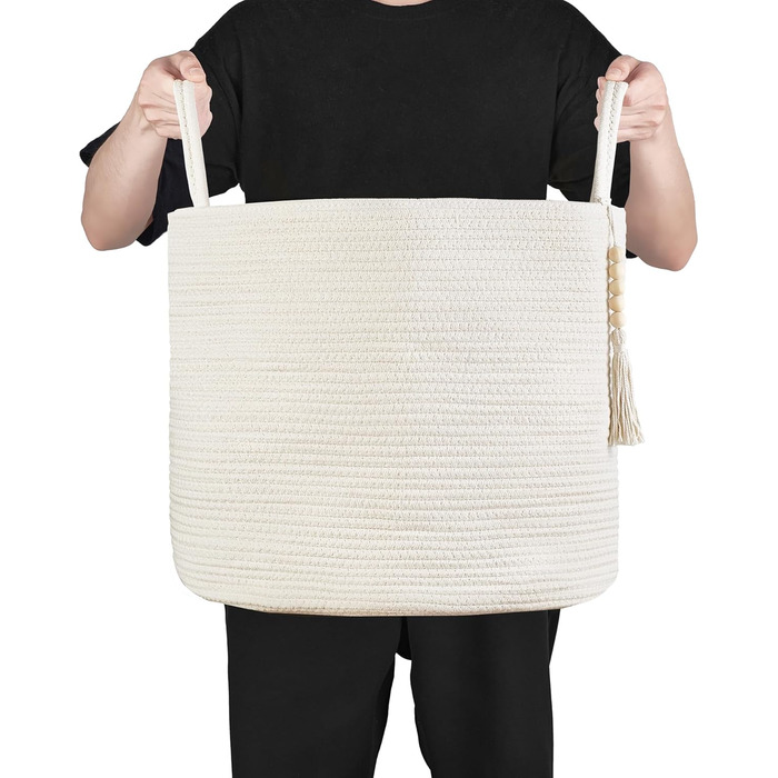 Кошик для білизни Mkono з натурального сизалю, плетений декоративний кошик для зберігання речей, одягу, іграшок, рослин, з ручками, 40x35 см (білий)