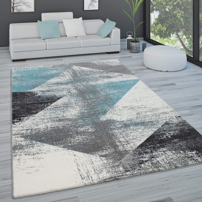 Домашній килим Paco, Вінтажний килим з коротким ворсом для вітальні, спальні, Сучасний пастельний ромбовидний візерунок, Абстрактний, розмір колір (60x100 см, Бірюзовий)