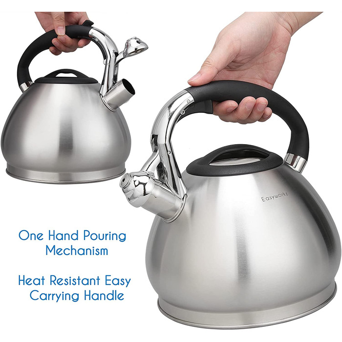 Індукційний чайник Easyworkz з нержавіючої сталі, чайник об'ємом 3,0 л для всіх конфорок, чайник з каннелюрами з термостійкістю