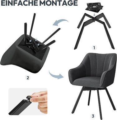 Крісло Yaheetech для кухні/їдальні/вітальні, обертається на 360°, з підлокітниками та металевими ніжками, темно-сірий (2 шт.)