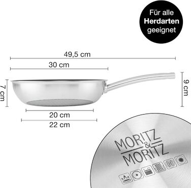 Сковорода Moritz & Moritz з нержавіючої сталі 24 см з керамічним покриттям - Стільникова структура сковороди з антипригарним покриттям підходить для всіх типів плит - Ідеально підходить для варіння, смаження та тушкування (Ø 28 см)