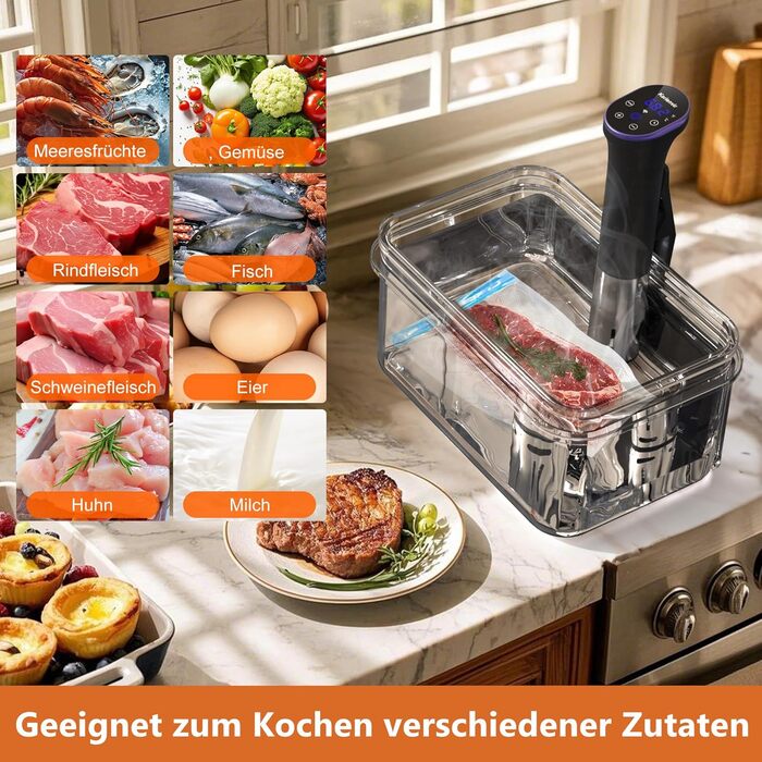 Sous Vide занурювальний кухонний термостат Karienvir 1400W з LCD-дисплеєм, Wi-Fi, IPX7, таймером, фіолетовий